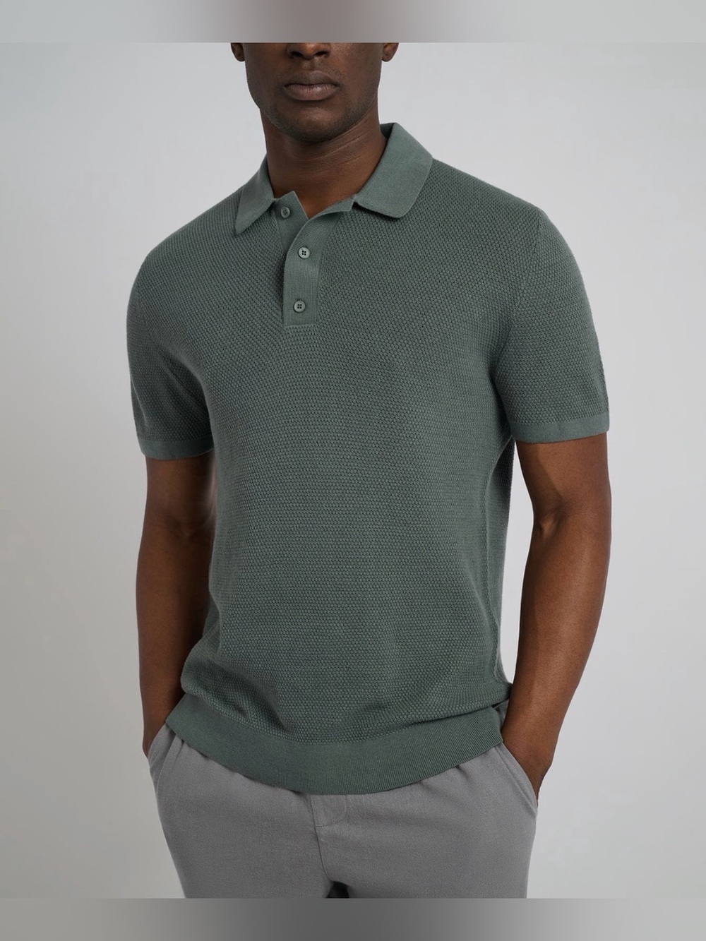 🔥 $150 Onia Cotton Textured Johnny Collar Polo Men’s Sz M Agave 🔥